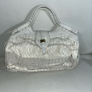 Botkier White Leather Satchel with Ruched Detailing